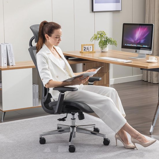 BRTHORY Ergonomische bureaustoel, verstelbare lendensteun, 3D