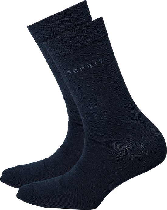 Twee effen donkerblauwe sokken van Esprit, met subtiel logo op de kuit.