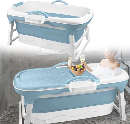 Draagbare badkuip voor volwassenen, 75 cm flamingo draagbaar bad, opvouwbaar bad voor thuis spa of ijsbad, ijsbad eenvoudig te installeren, dik schuim om temperatuur te houden (blauw