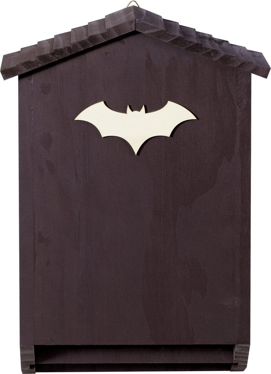 Boîte à chauves-souris plate Navaris en bois - 26 x 12 x 42 cm - Composée de 2 chambres - Zwart avec motif chauve-souris