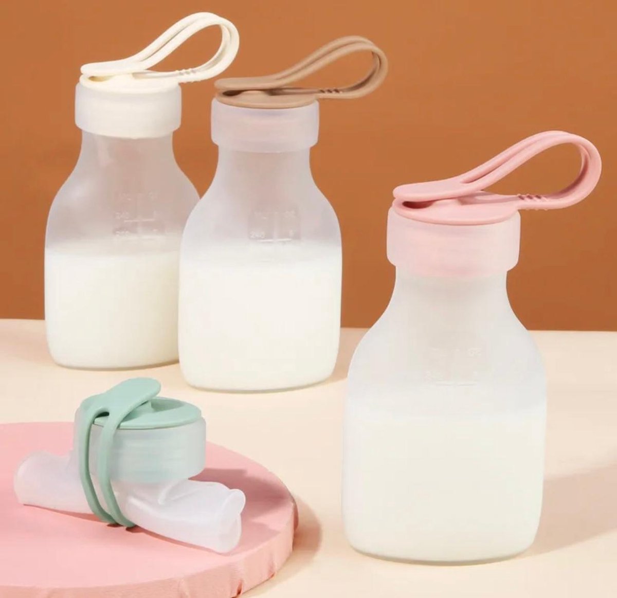 Mom Finity - Moedermelk Bewaarzakjes - Herbruikbaar - Siliconen -Borstvoeding Bewaarzakjes - 240ml - BPA-vrij - Lekvrij - Flesjes - Set van 2 - Roze — cadeau in Cadeau-ideeën - foto 8