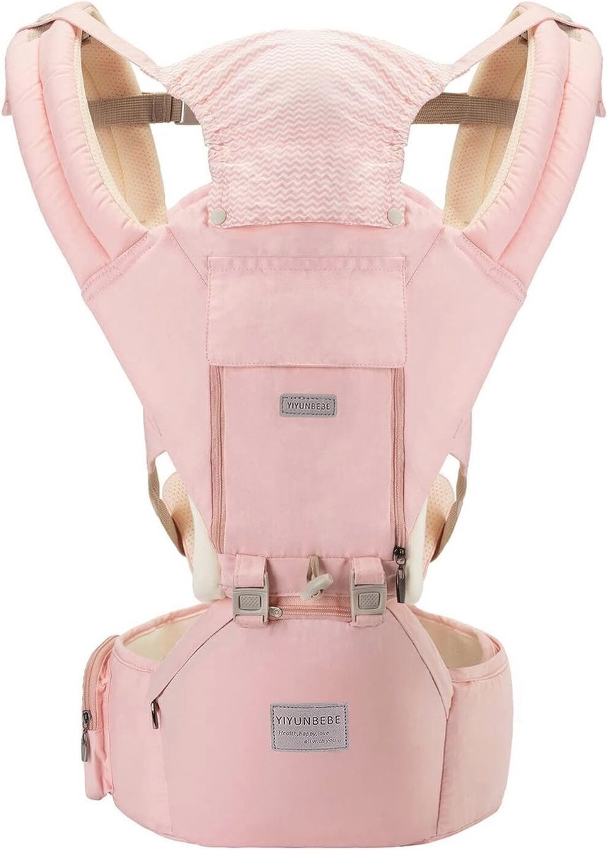 Image of 3-in-1 Babydrager met Heupzitting - Draagbare Babyrugzak voor Wandelen en Reizen - Roze