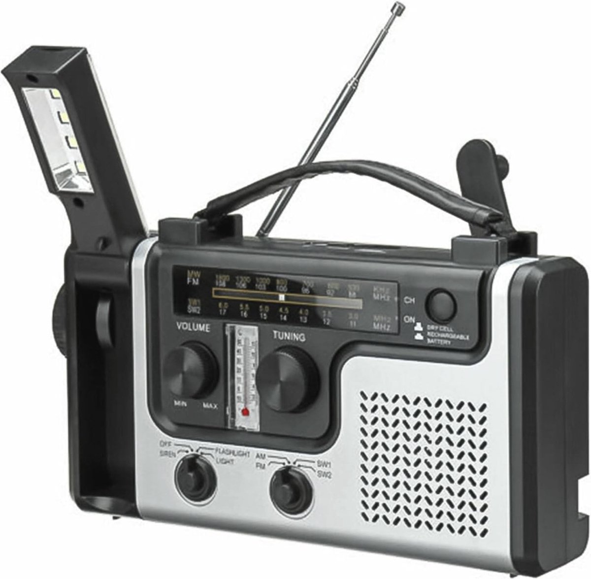 Noodradio met zonne-energie, powerbank, thermometer, en leeslamp voor camping en thuis