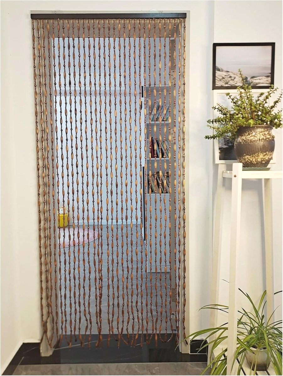 Houten kralengordijn met cirkeldesign voor deuropening 90 x 200 cm