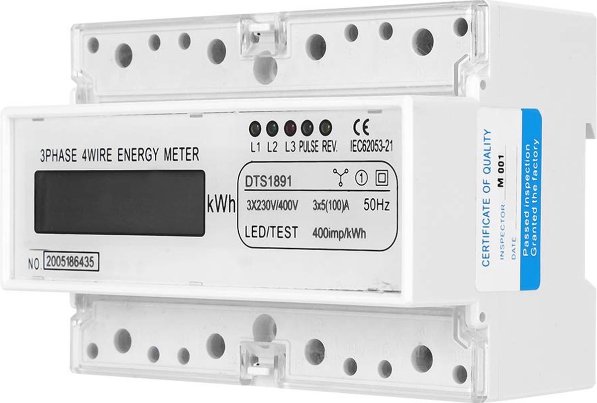 Digitale LCD Elektrische 3-Fasen Meter voor 230V/400V - Kilowatt-Uur Meter voor Elektriciteitsverbruik