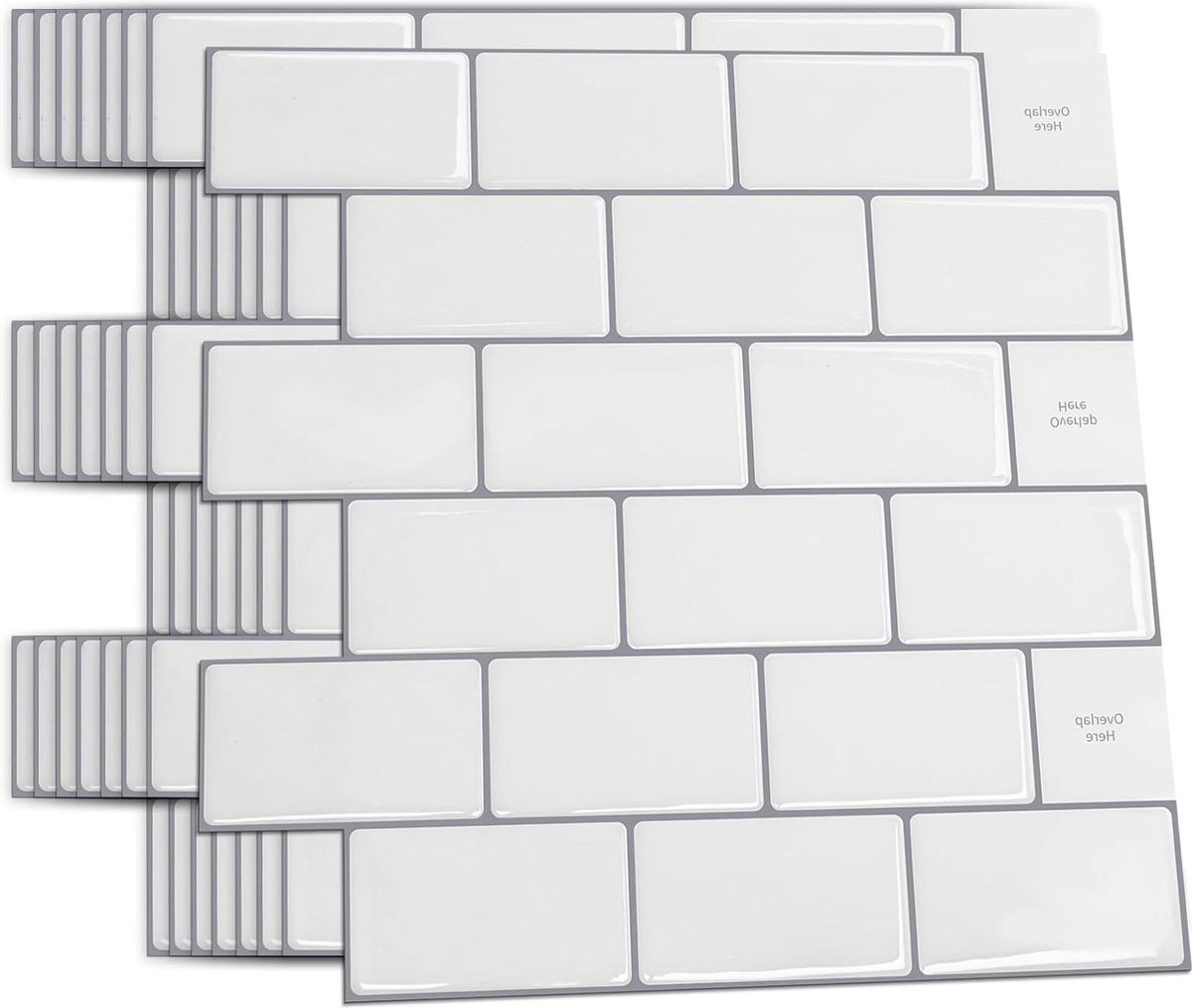 3D Subway Tegelstickers - Zelfklevende Tegels Keuken Badkamer - Wit met Grijze Voegen - Peel en Stick Backsplash - 30 x 30 cm