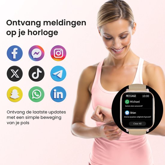 Avalue Smartwatch Dames & Heren - AMOLED Screen - AI Feature - Stappenteller - Bloeddrukmeter - Geschikt voor alle Smartphones - Roségoud