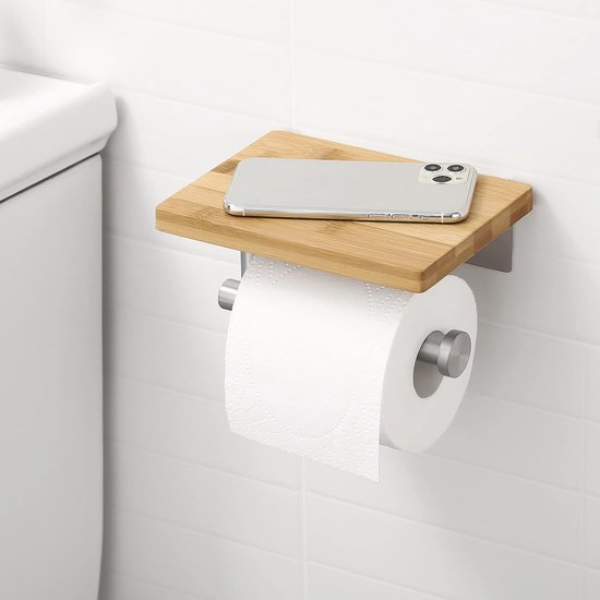 Toiletpapierhouder Staand Bamboe - Toiletrolhouder van FSC Hout met Magnetisch Deksel voor 4 Rollen Toiletpapier - Ruimtebesparend - Antislip