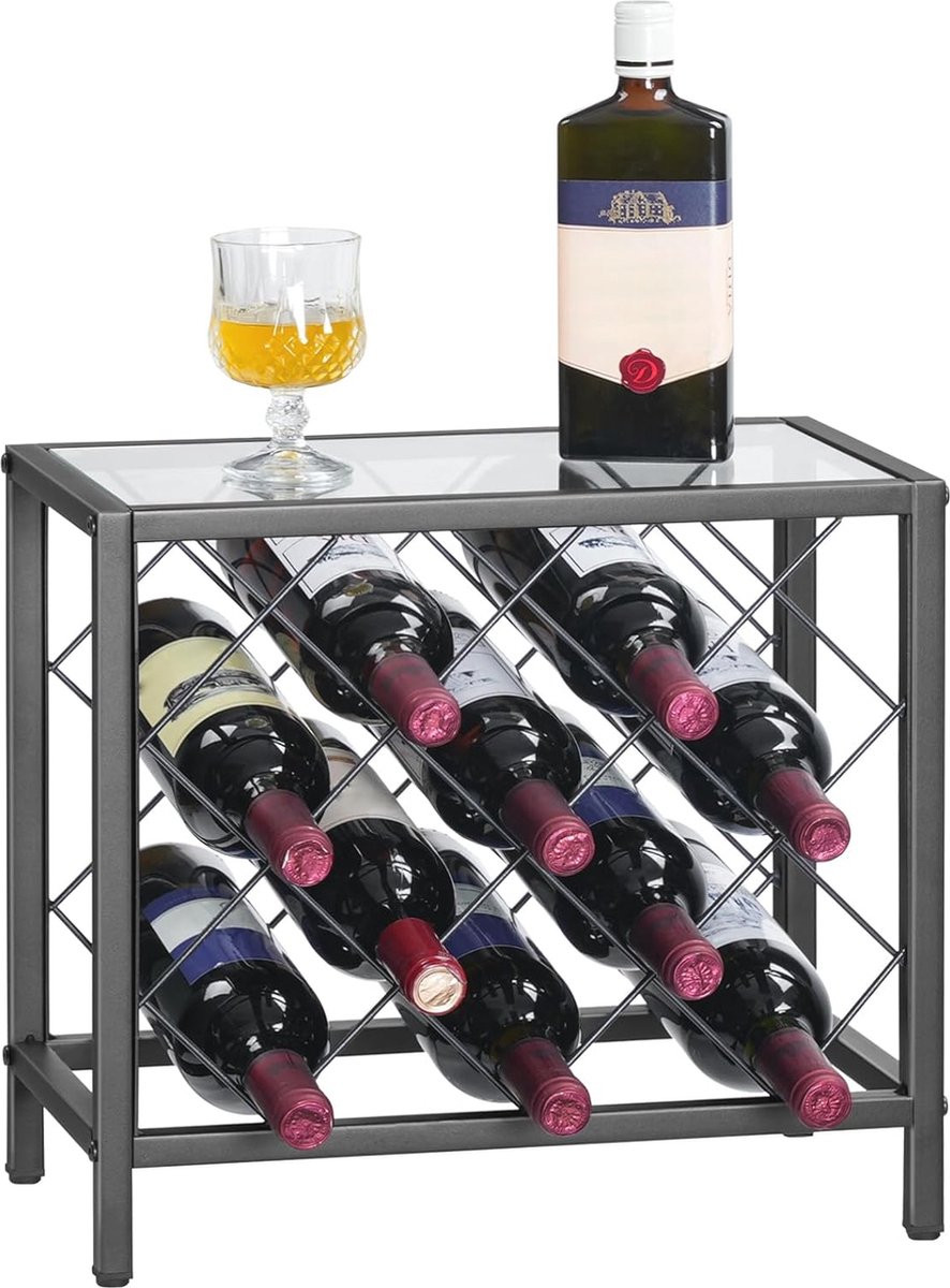 Wijnrek voor 10 flessen - Vrijstaand met gehard glas - Stijlvolle wijnhouder voor keuken, bar of restaurant