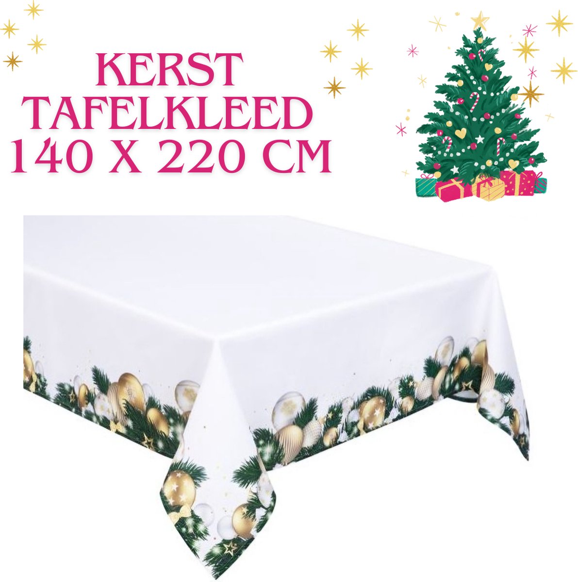 Kerst tafelkleed 140x220 cm - Kerst decoratie - Tafel - Eettafel - Rechthoekig - Christmas - Tafellaken - Kerstdiner - kerst accessoires - Kerstcadeau - kerst actie fijne kerst - kerst patroon - kerstavond - fijne kerstdagen - kerstman - sinterklaas