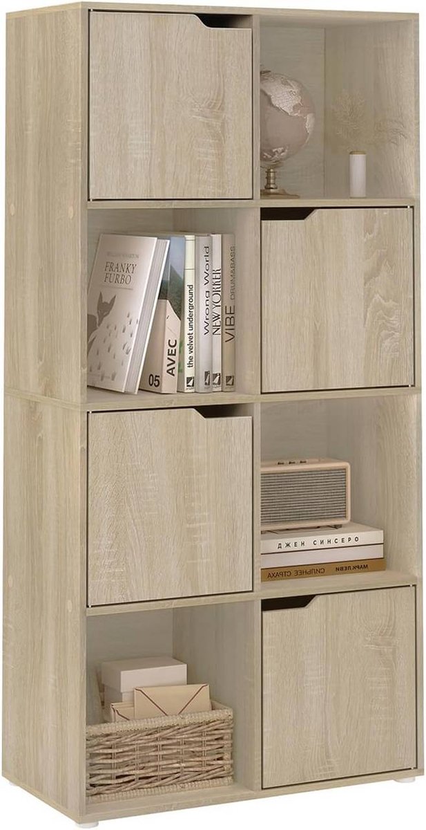 Boekenplank Kubus Plank - Kubus Organizer - Staande Plank - Wit/Licht Eiken - E1 Hout - Ruimtebesparend - Multifunctioneel - 60cm x 120cm x 30cm