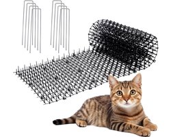 2m - Doornrooster tegen katten - Spiked Cat Mat - Outdoor Hondenmatten - Inclusief 8 Tuinnietjes - Beschermingsmiddelen voor huisdieren - zwart