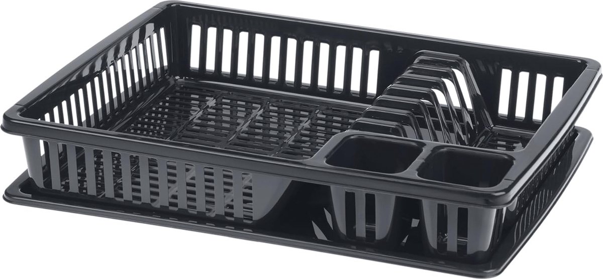 Goedkoopste Praktisch Afdruiprek met Extra Vakken - Keuken Organizer voor Servies en Bestek - Antraciet 38,5 x 30,5 x 7,5 cm