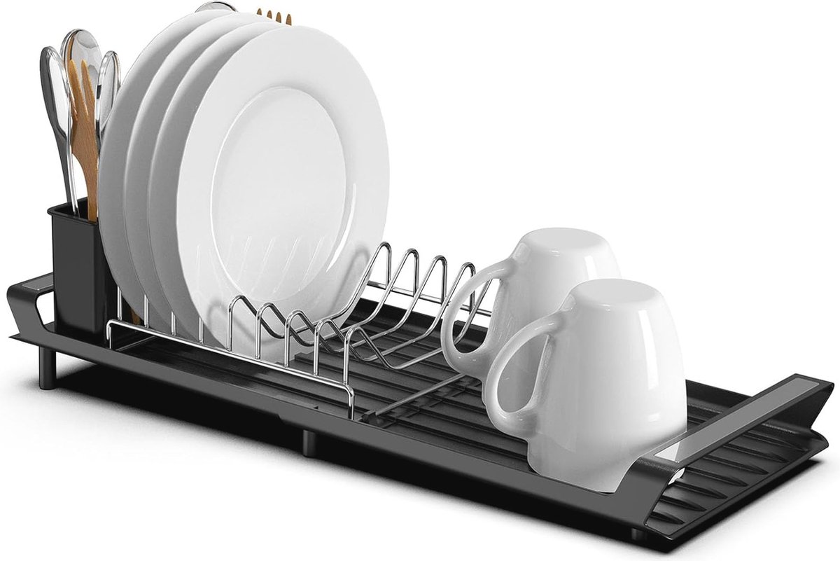 Goedkoopste Uittrekbaar afdruiprek voor servies - Roestvrij staal - Zwart - 28-47 cm