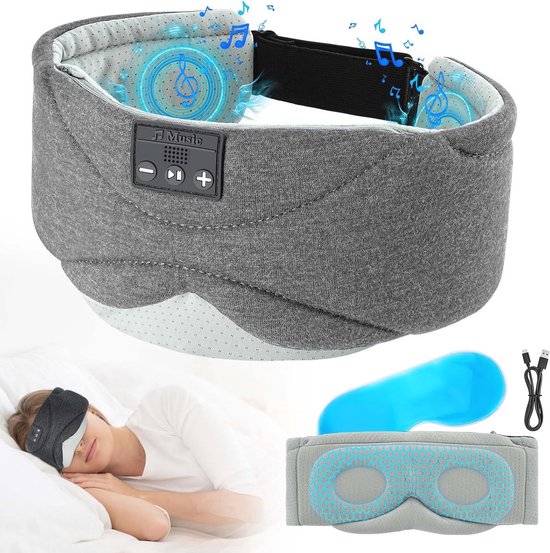 Bluetooth Slaapmasker Met Koptelefoon – 3-in-1 – HD Stereo Luidsprekers – 200 MAh Batterij – 26 Uur Speeltijd – Wasbaar – Zacht En Ademend – Ideaal Voor Zijslapers, Yoga, Reizen En Sport