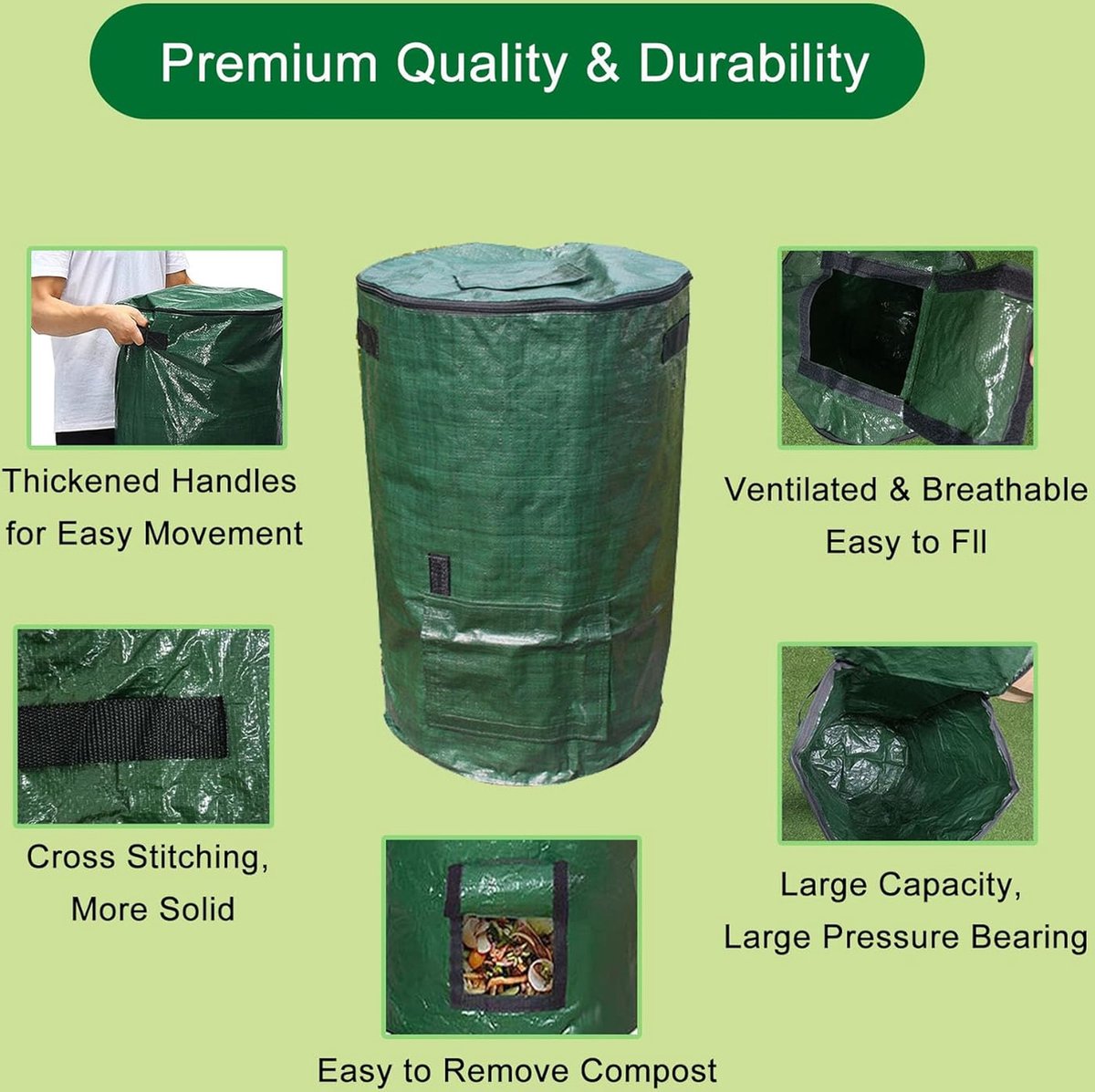 2 stuks stand-up compostbak voor de tuin, snelcompostbak met deksel, stabiele bladzak, tuinafvalzak, snelcompostcomposteerder, kunststof container voor balkon, tuin, herbruikbaar en opvouwbaar