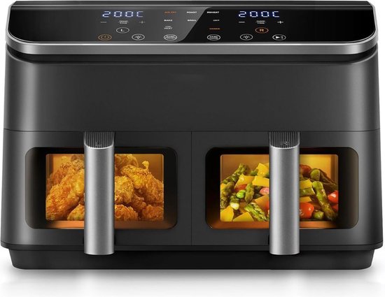 MKSS® Dubbele Airfryer XXXL - Duo Heteluchtfriteuse - Geschikt voor Accessoires - 8.5L - Zwart