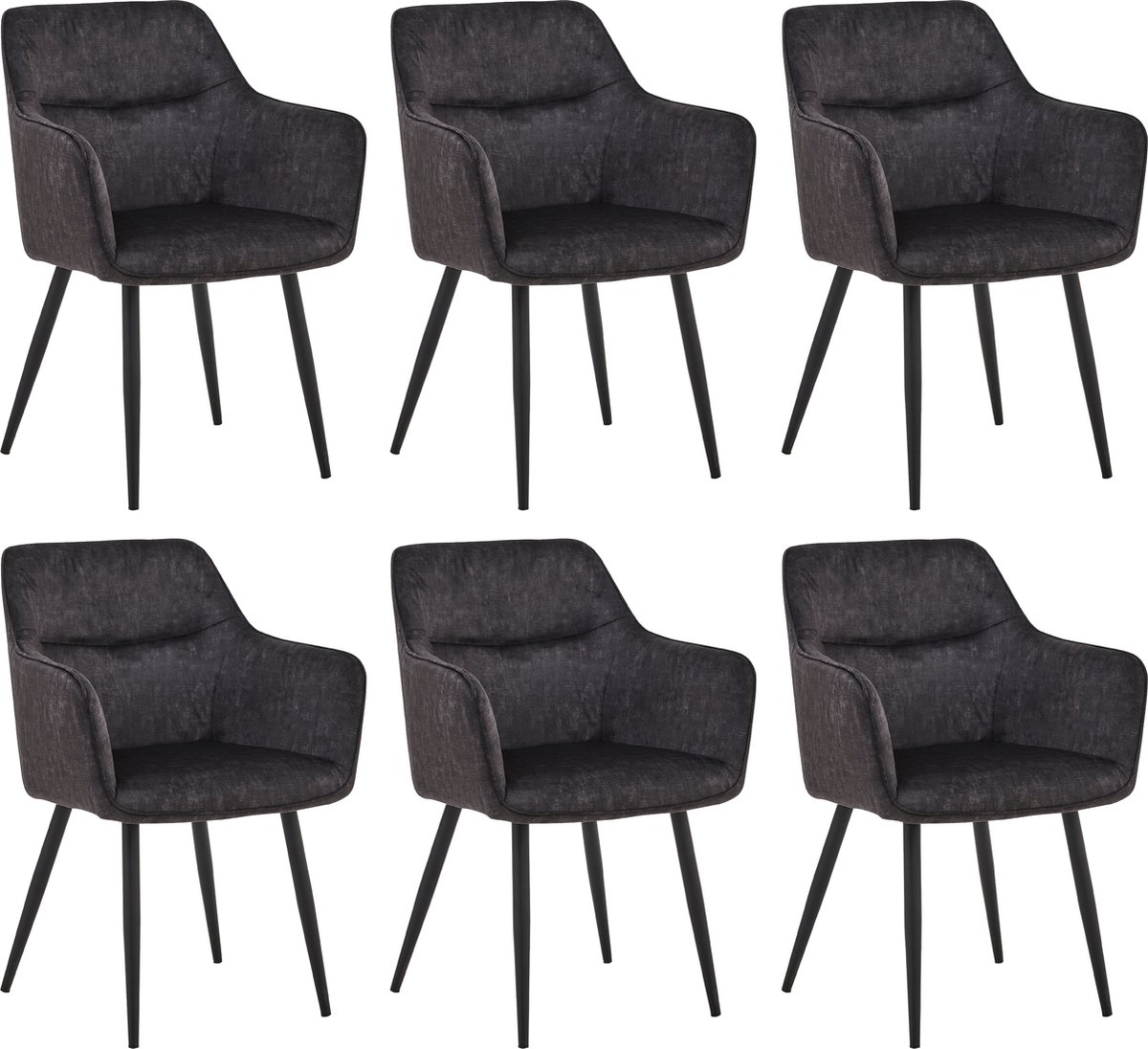 Colenis City Eetkamerstoel - Set Van 6 - Antraciet - Adoré Velvet - Design - Industrieel - Stoel - Armleuningen