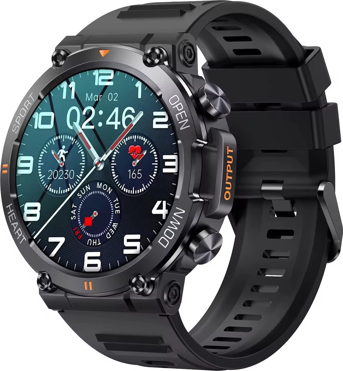 Smartwatch, KH-56-ZWART, Smartwatch Dames en Heren, Horloge, Smartwatch Bluetooth, Sporthorloge, Horloge Heren en Dames, Activity Tracker, Smartwatch Android, IPS Scherm, IP67 WATERDICHT, 30 Dagen Standby, Smartwatches geschikt voor IOS, Android