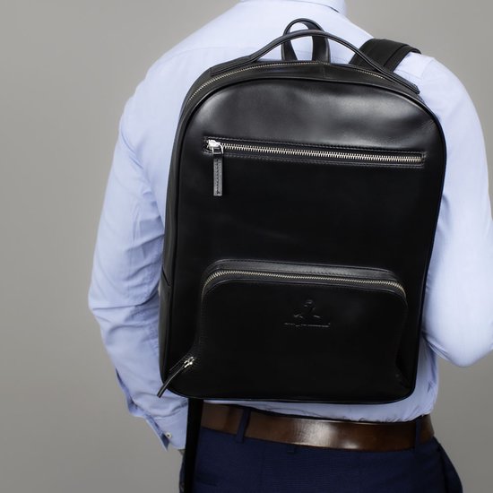 Leonhard Heyden Hamburg rugzak van leer met 15 inch laptopvak • Cognac