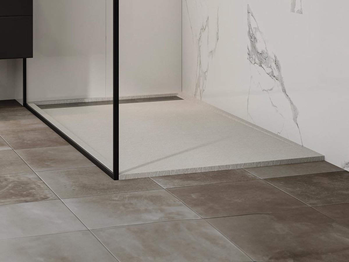 Vente-unique Opzet- of inbouwdouchebak in hars met sifon - Wit - 160 x 90 cm - Snijdbaar - LYROSA