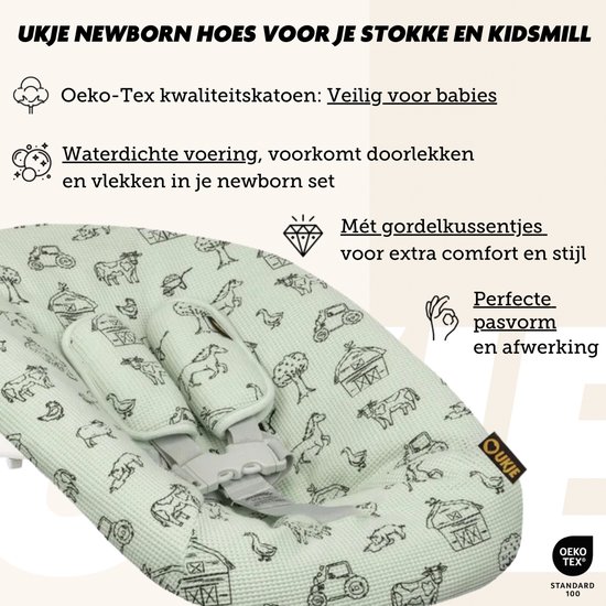 Ukje newborn hoes geschikt voor Stokke Tripp Trapp & Kidsmill newborn set - Perfecte pasvorm - Waterafstotende voering - Makkelijk wasbaar - Zachte gordelbeschermers - Boerderijdieren van Merkloos — afbeelding 5