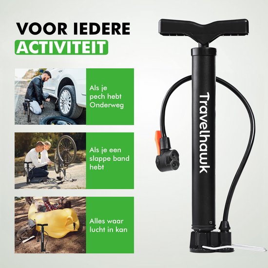 Travelhawk Mini Fietspomp - Dubbele Ventielkop - Ballenpomp - Bandenpomp - Handig Voor Onderweg Of Op Reis - Inclusief Draagtas - Zwart van Travelhawk — afbeelding 4