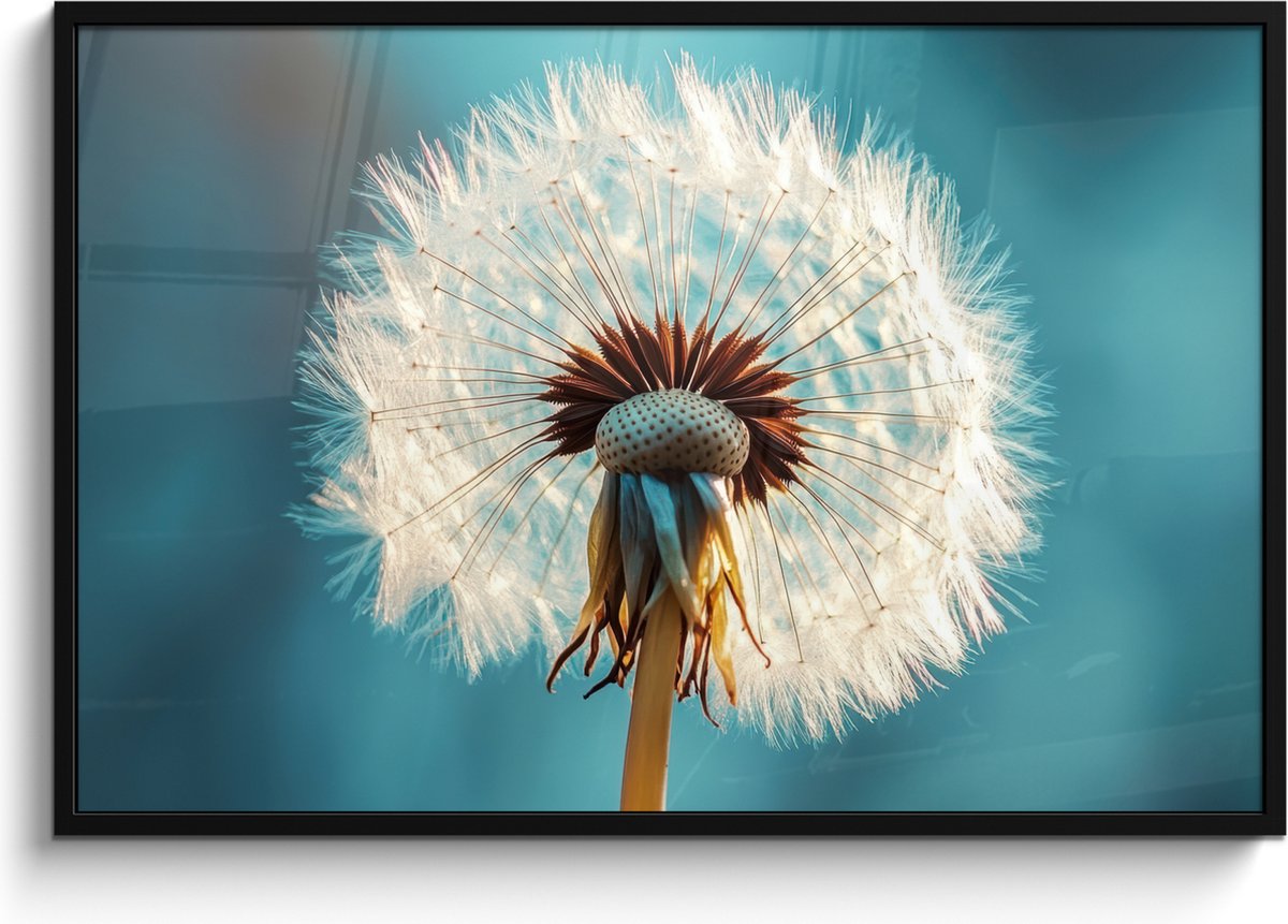 FrameYourWall Poster in lijst - Fotolijst 120x80 cm - Posters - Paardenbloem - Natuur - Bloemen - Blauw - Posterlijst zwart - Decoratie - Wanddecoratie woonkamer - Muurdecoratie slaapkamer