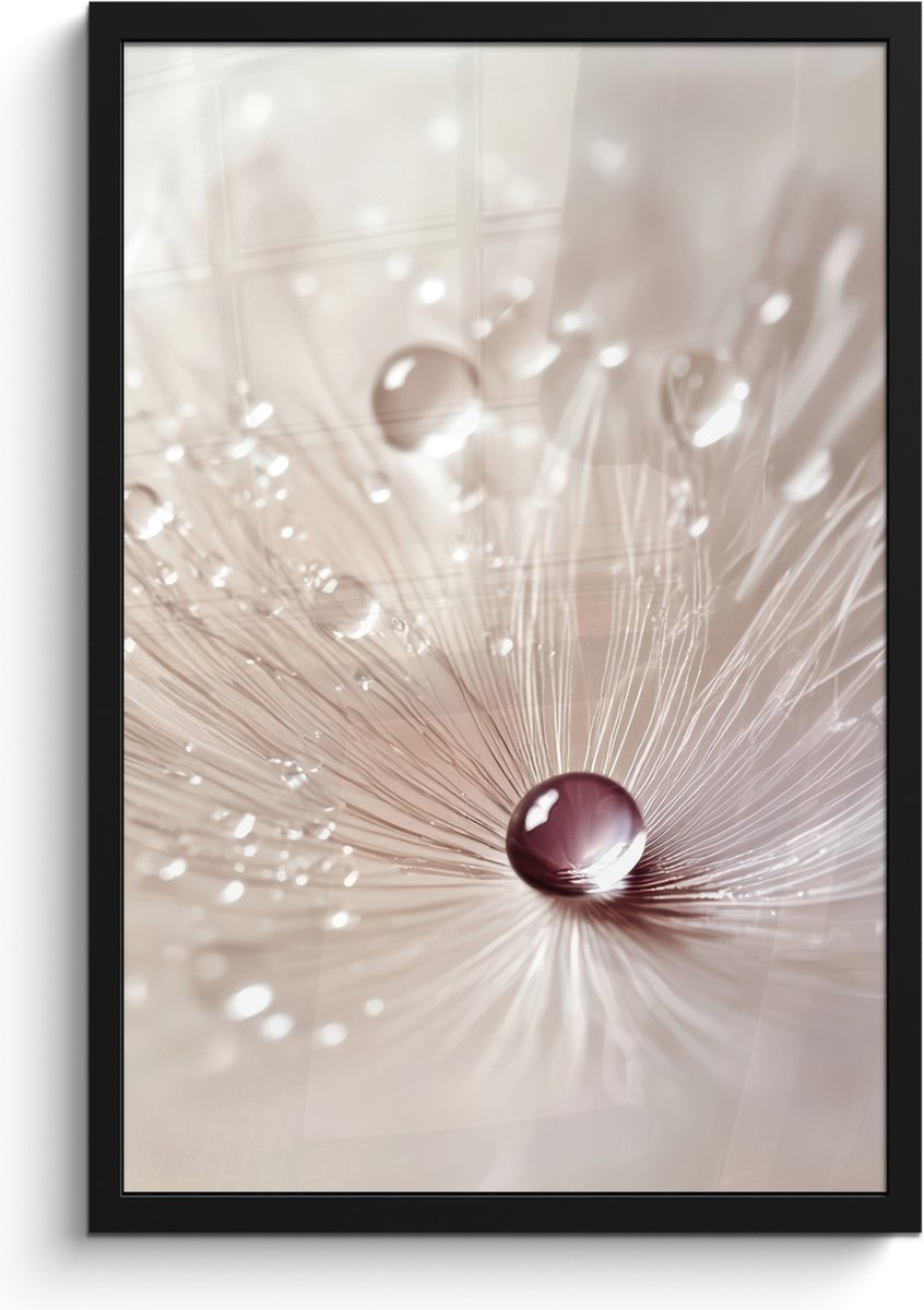 FrameYourWall Poster in lijst - Fotolijst 40x60 cm - Posters - Bloem - Abstract - Wit - Water - Natuur - Posterlijst zwart - Decoratie - Wanddecoratie woonkamer - Muurdecoratie slaapkamer Paardenbloem - Abstract
