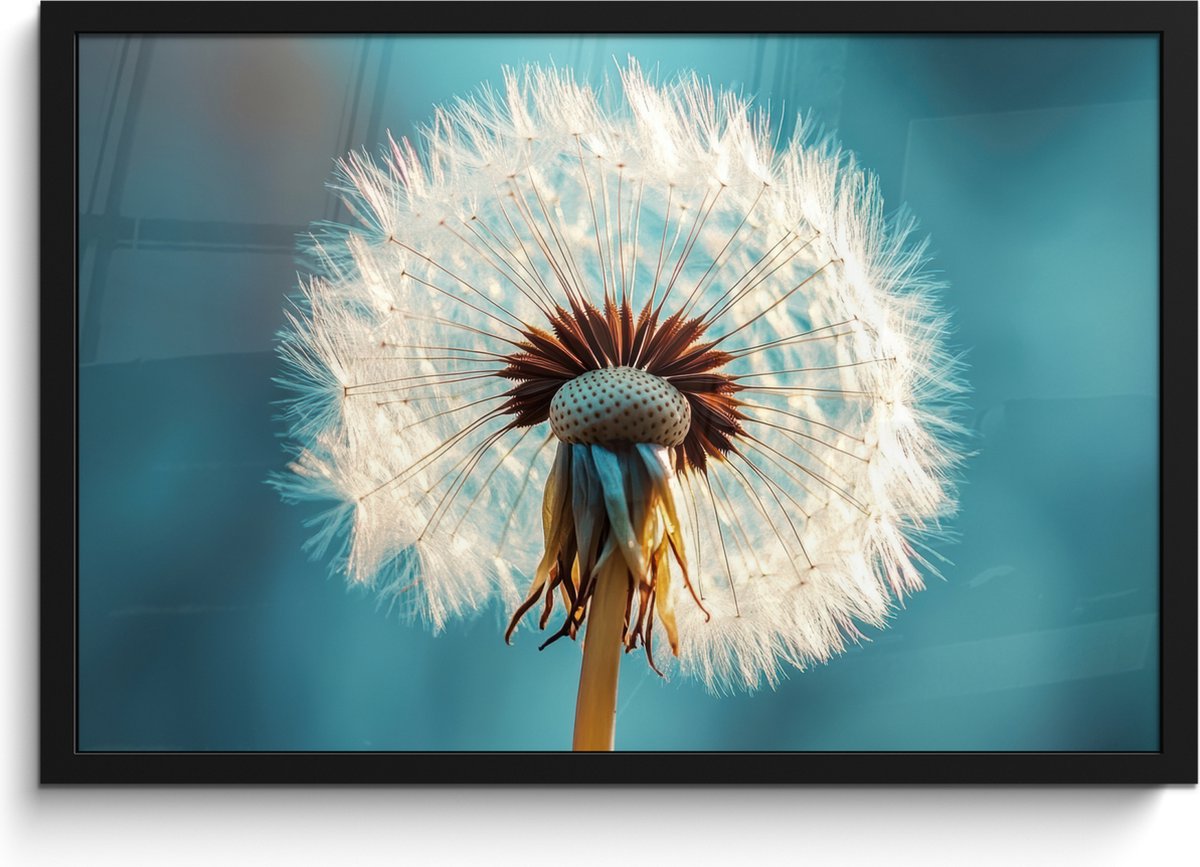 FrameYourWall Poster in lijst - Fotolijst 60x40 cm - Posters - Paardenbloem - Natuur - Bloemen - Blauw - Posterlijst zwart - Decoratie - Wanddecoratie woonkamer - Muurdecoratie slaapkamer