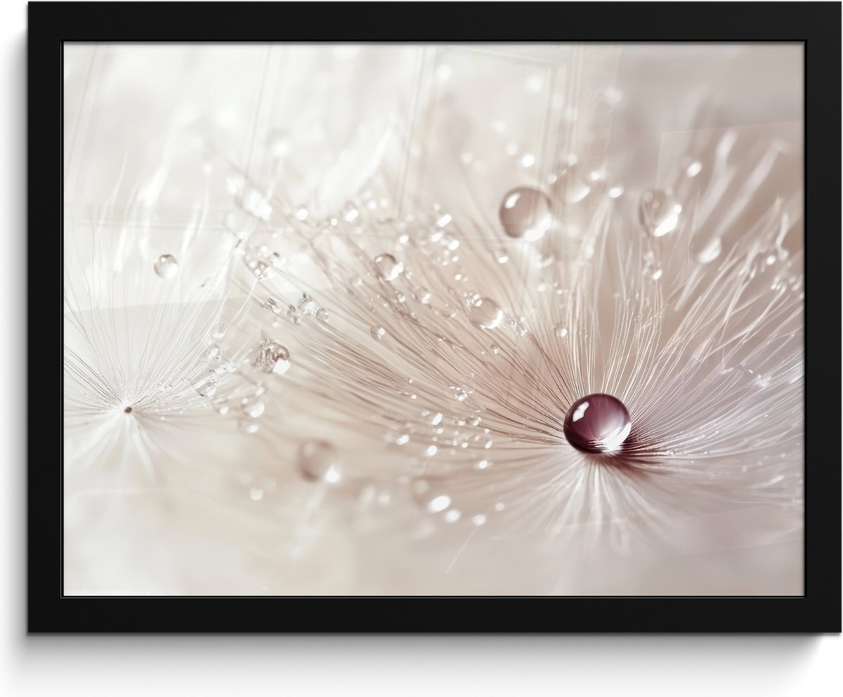 FrameYourWall Poster in lijst - Fotolijst 40x30 cm - Posters - Bloem - Abstract - Wit - Water - Natuur - Posterlijst zwart - Decoratie - Wanddecoratie woonkamer - Muurdecoratie slaapkamer Paardenbloem - Abstract