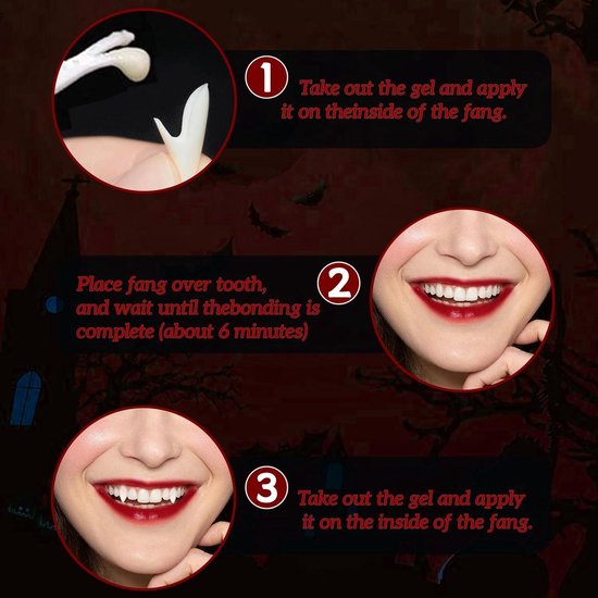 Lot De 4 Paires De Dents De Vampire - 4 Tailles, Faux Prothèses Dentaires, Pour Costume Halloween, Fête