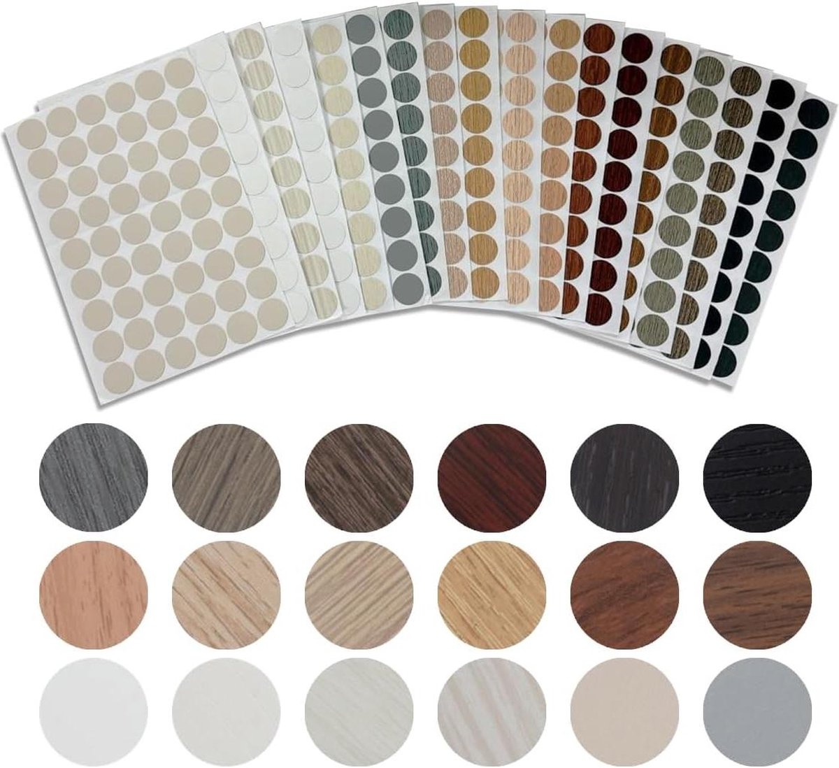 QUARKZMAN 7 vellen/378 stuks zelfklevende stickers voor boorgaten, schroeven, pvc-schroeven, 2,1 cm, voor meubels, houten kasten, muren, bureaus, tafels, boekenplanken, lichtgrijs
