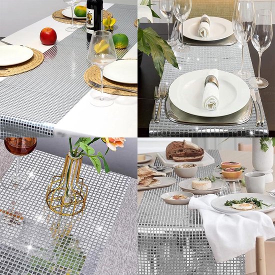 Decoration Table Anniversaire Nappe Brillante Disco Années 70/80 - Chemin De Table Paillettes Argent 30x300cm | Décoration Fête Anniversaire, Mariage Vintage Thème Années 70 80