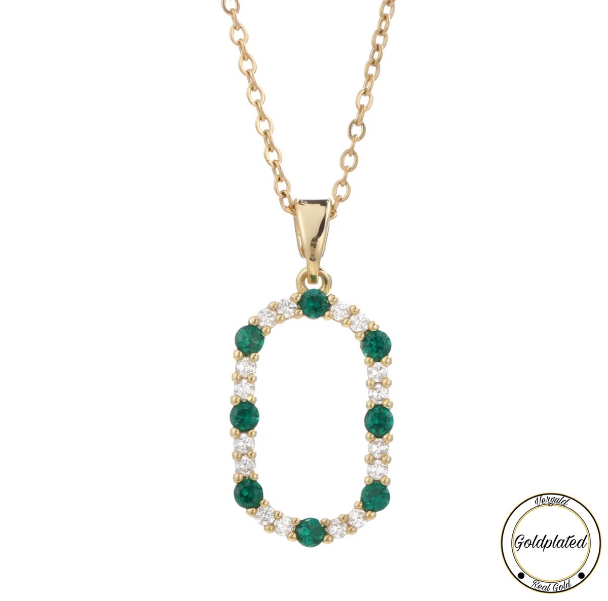 Soraro Zirkonia Groen Ovaal Ketting | Goldplated | Goudkleurig | Vrouwen Sieraden | Dames Ketting | Vrouwen Ketting | Best Verkochte Sieraden
