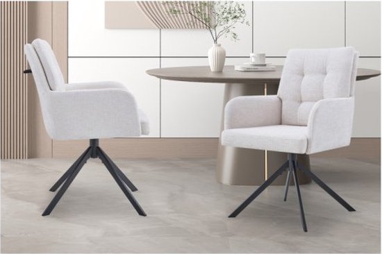 Chaise de salle à manger 'Granada' Ecru, Pieds en métal et revêtement en tissu