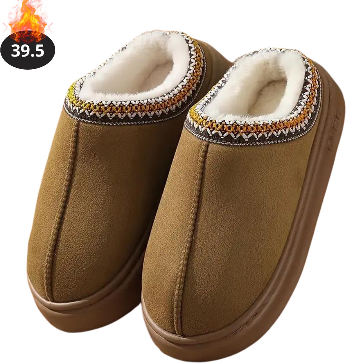 Nivard Warme Pantoffels - Sloffen - Slippers - Dames - Heren - Pluche - Maat 39.5 - Lichtbruin
