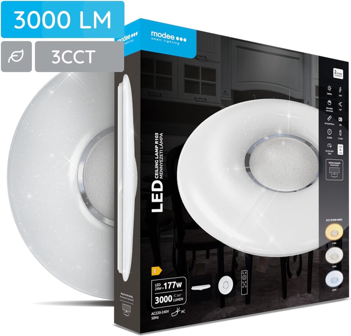Modee Plafondlamp Diamand LED met Afstandbediening - ø 41cm - 24W - Plafonnière - Instelbare Kleurtemperatuur - Per Stuk