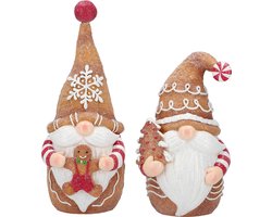 Viv! Statue de Noël - Gnomes en Pain d'Épices - lot de 2 - rouge marron - 29 et 22cm