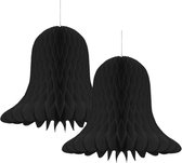 Kerstklok lampion - 2x - zwart - 20 cm - papier - kerstversiering - kerstbel decoratie - brandvertragend