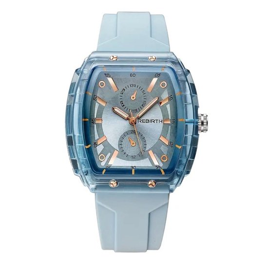 Rebirth - Montre de Luxe pour femme et homme - Bracelet en Siliconen - Bleu clair