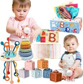 Aliex Babyspeelgoed, 4 in 1 Montessori babyspeelgoed | Motoriek speelgoed | Stapeltoren | Stapelblokken | Motoriek kubus
