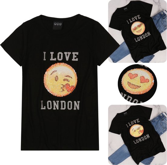 T-shirt Zwart avec une émoticône, I Love London / 140