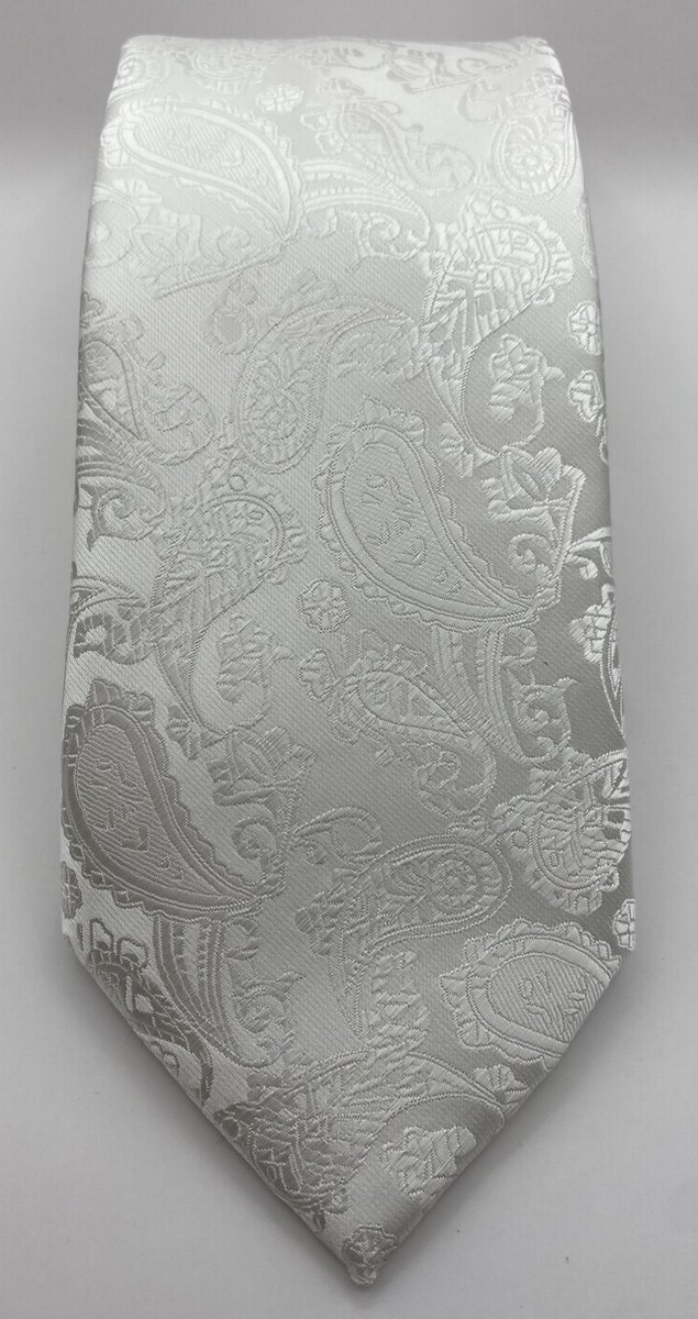 QTie - Luxe stropdas Savannah - 80mm breed - Wit - Paisley