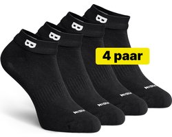 Enkelsokken die niet afzakken Zwart – 4Paar - Premium katoen - Nederlands Patent - Sok met Onderbroekenband die niet Afzakt – Naadloze Sokken – Sneakersokken Dames & Heren – Maat 43-46