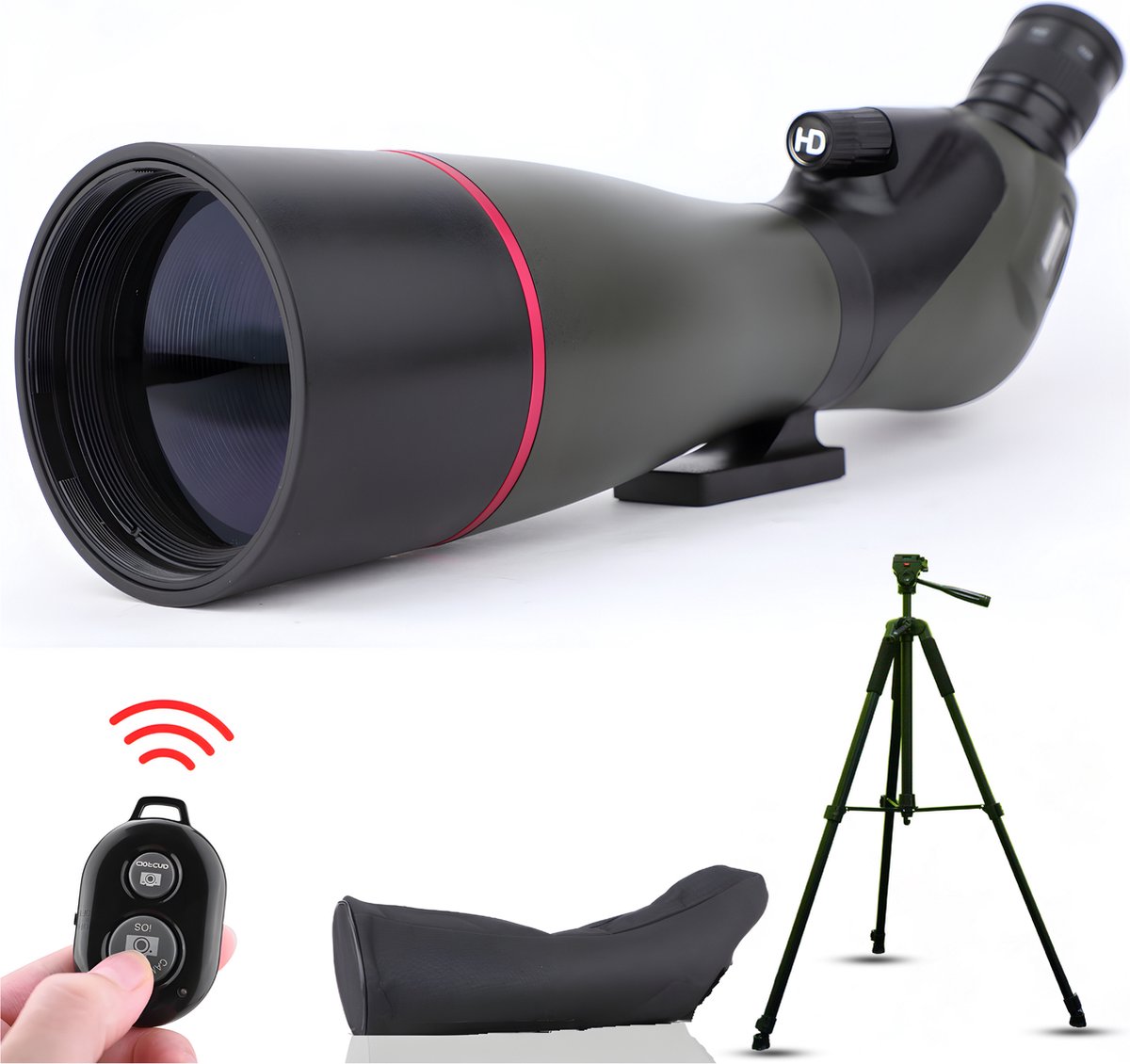 Zoomble® Spotting Scope 20-60x80 met Statief - Met Draagtas, Telefoonhouder & Afstandsbediening - Incl. E-book - 80 mm Lens - Tot 60x Zoom - Voor Vogelspotten, Natuur, Outdoor & Jagen – Monoculair Verrekijker - Statief - Monokijker