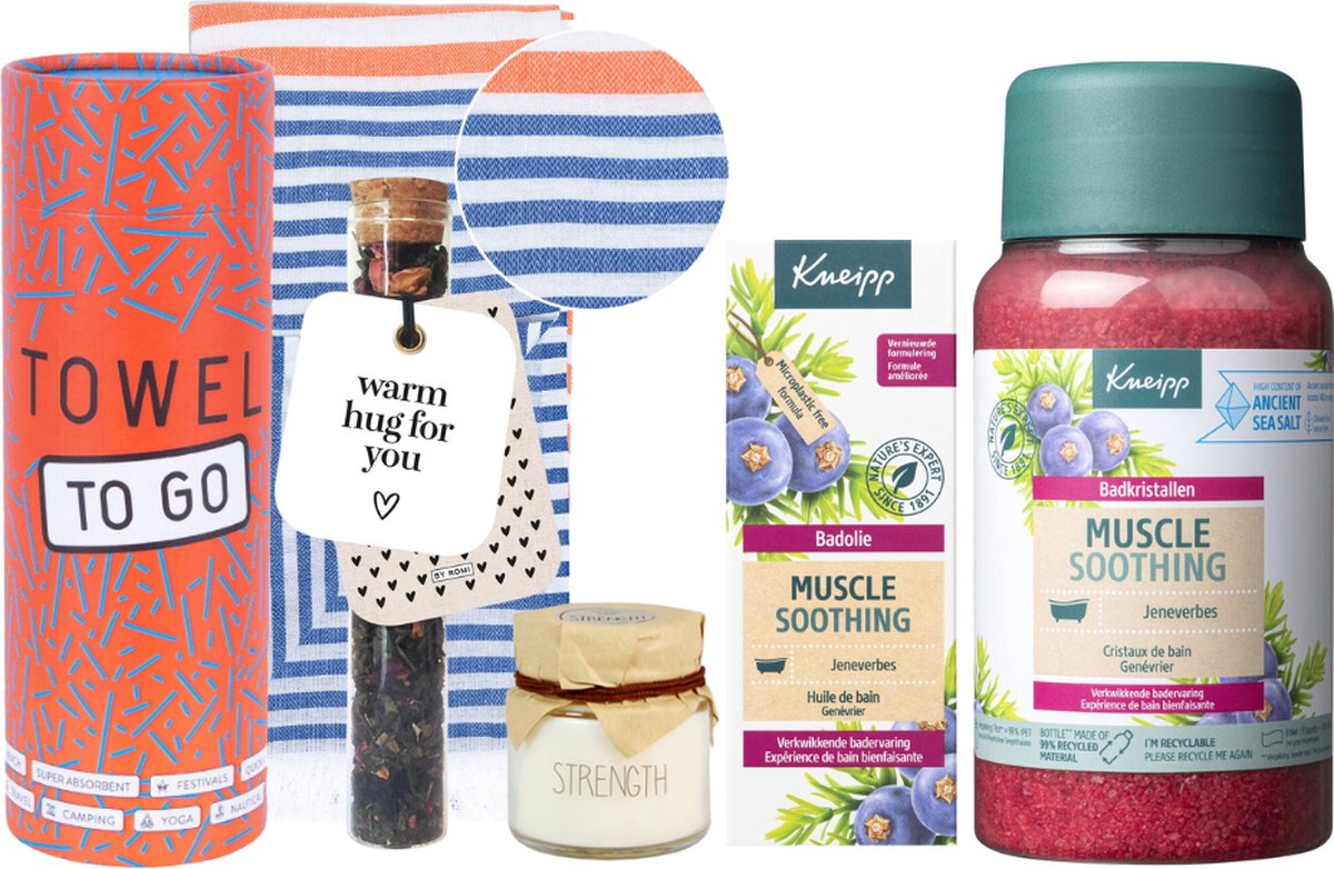 Goedkoopste Kneipp Cadeauset Bad Muscle Soothing Luxe Hamam Handdoek - Kneipp Bad Olie 100 ml Muscle Soothing - Kneipp Badkristallen Muscle Soothing - Towel To Go Hamamdoek Koninklijk Oranje