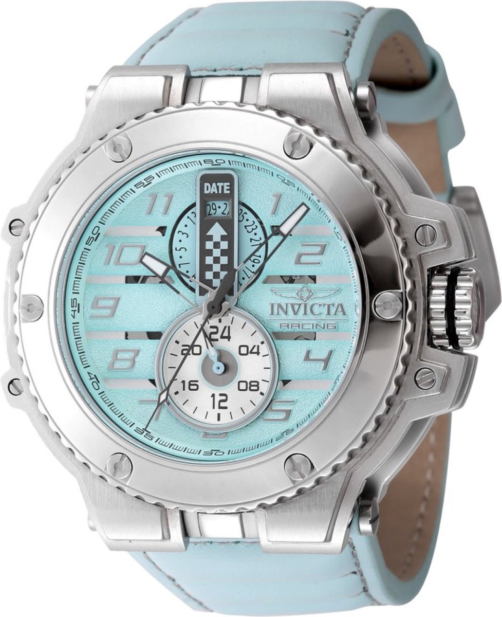 Invicta Racing 47377 Heren Horloge - Waterdicht - Analoog - Quartz Uurwerk - Roestvrij Staal met blauwe Wijzerplaat - 55mm