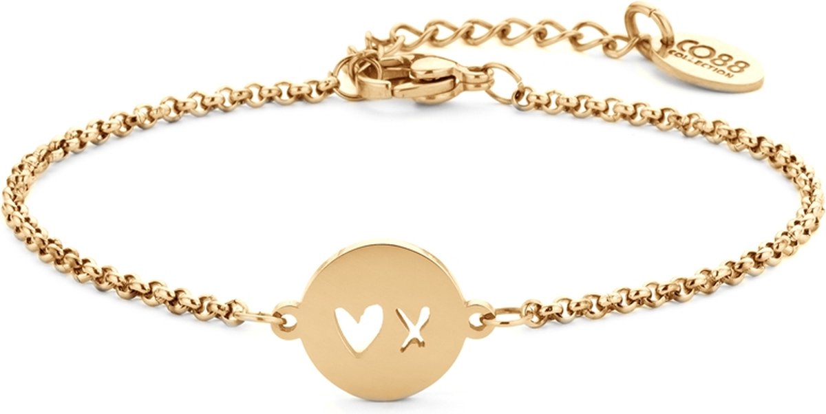 CO88 Collection Inspirational 8CB-90414 Stalen Armband met Hanger - X Heart 10 mm - Lengte 16,5 + 3 cm - Goudkleurig