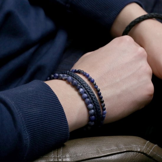 Frank 1967 Courageous Beads 7FB 0317 Bracelet en pierre naturelle avec Element en acier - Sodalite 4 mm - Longueur 20 cm - Blauw
